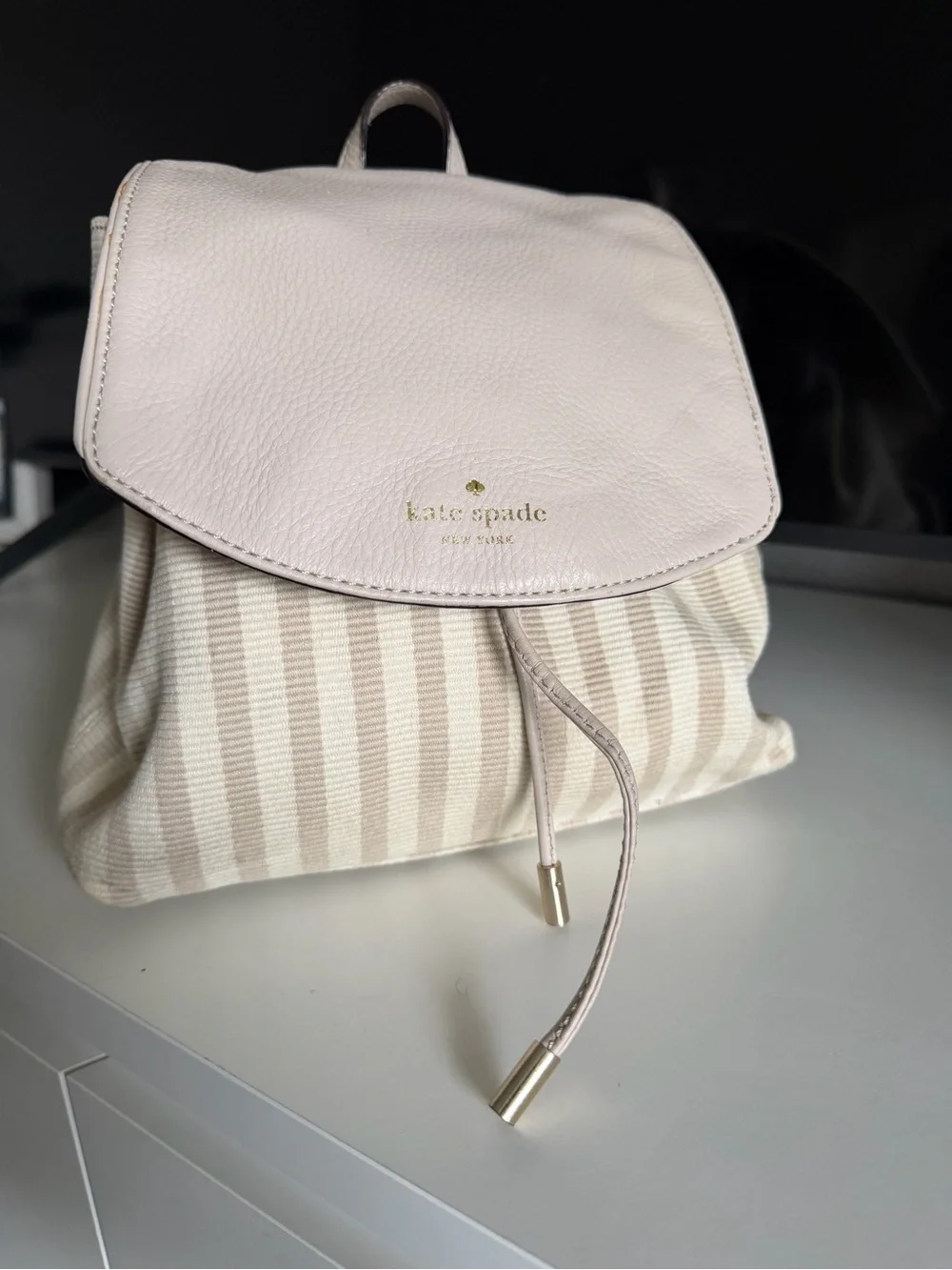 kate spade Cream and Beige Striped Mini Backpack